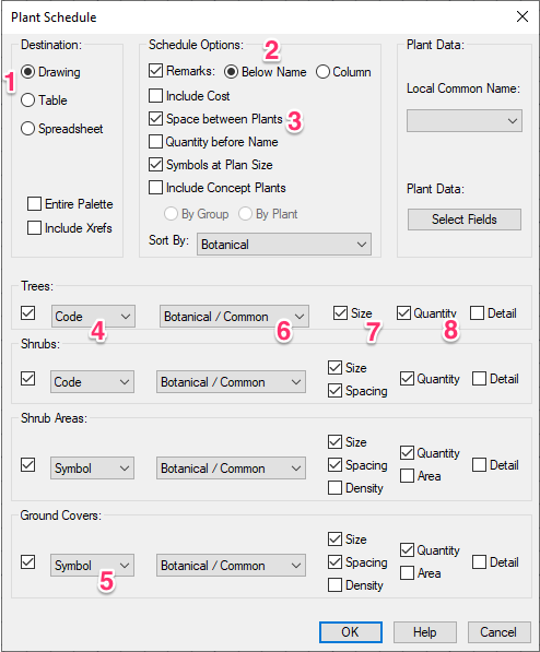 Plant Schedule settings, example 1