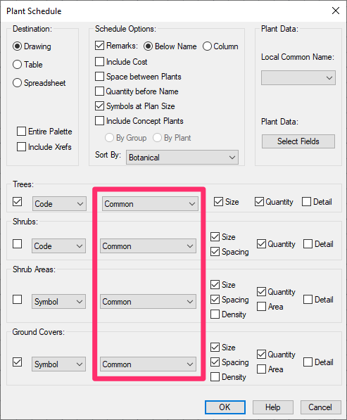 Plant Schedule settings, example 12
