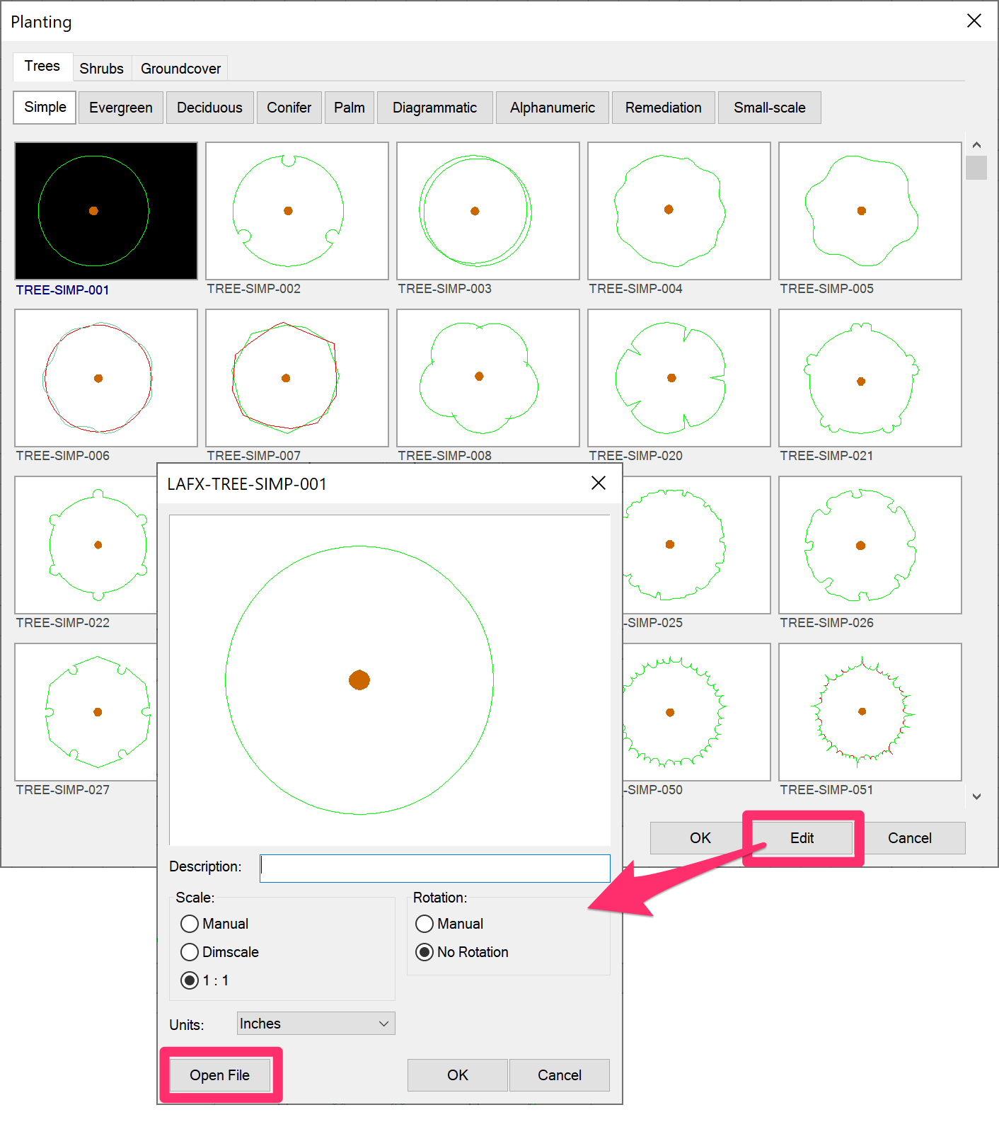 Selecting a plant symbol to edit