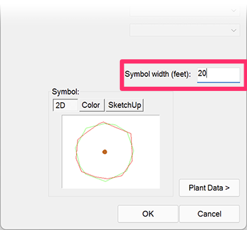 Plant Info dialog box, Symbol width 20 feet