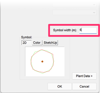 Plant Info dialog box, Symbol width 6 meters