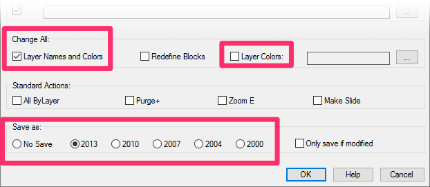 BatchMan dialog box, layer options