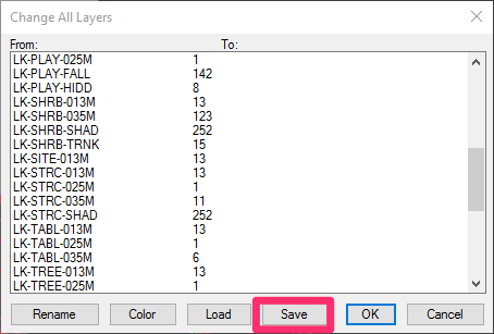Saving changes in Change All Layers dialog box