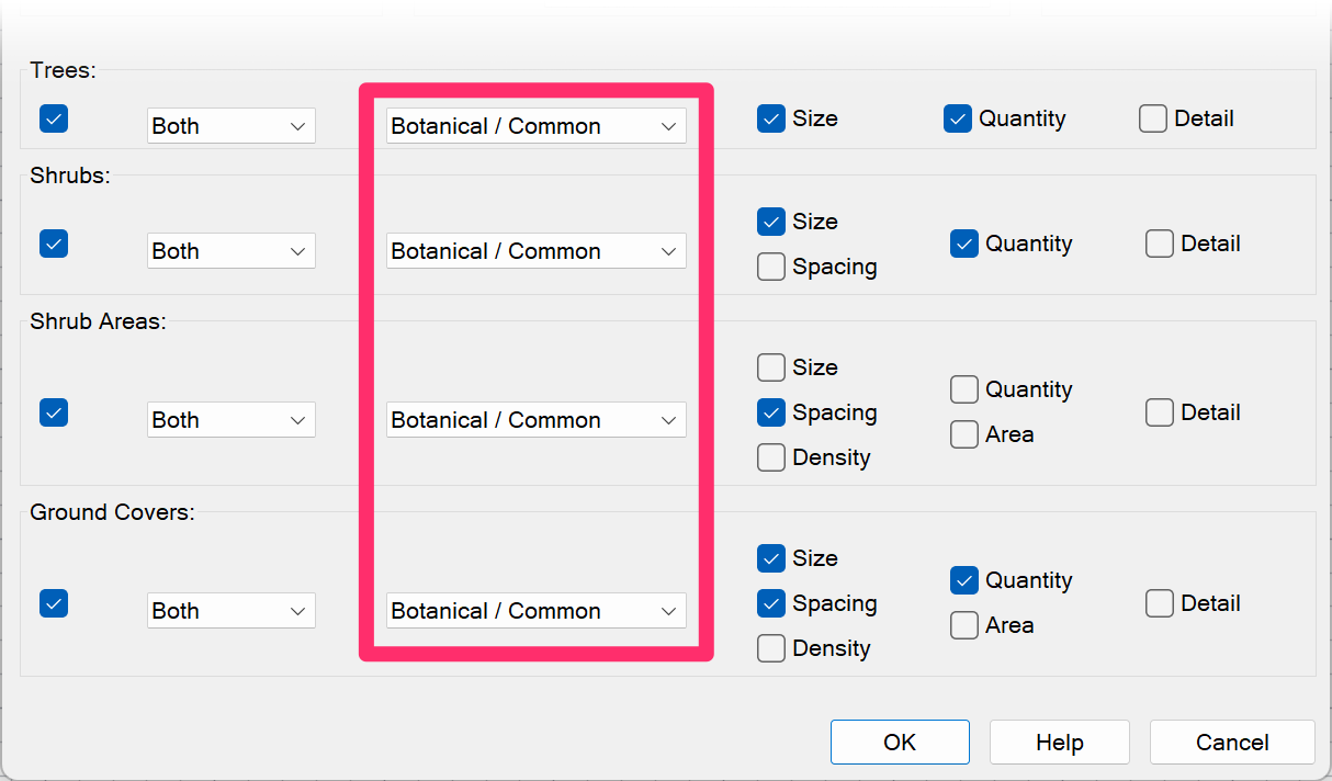 Name Order Options menus