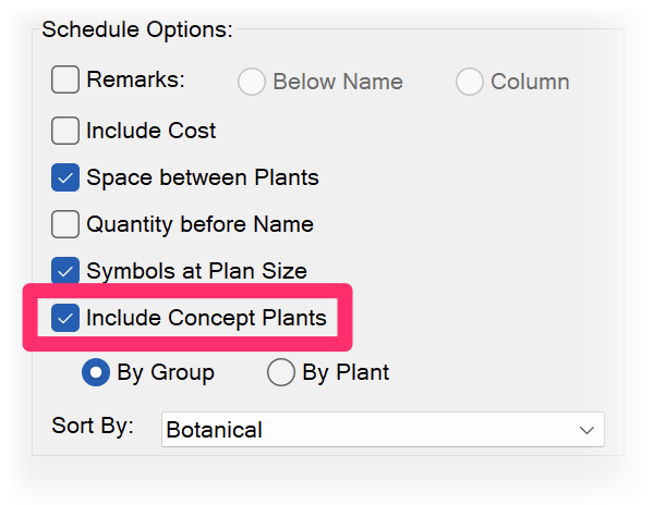 Including Concept Plants in the Plant Schedule