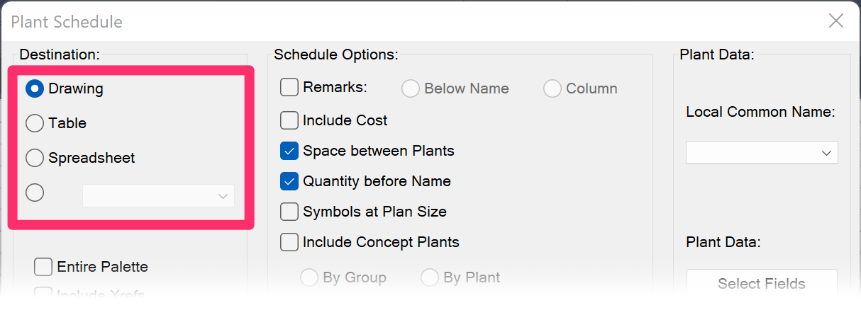 Schedule destination options
