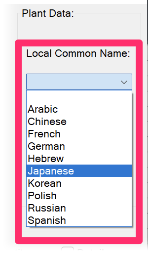 Plant Schedule, Local Common Name (Language) option
