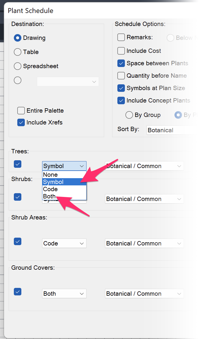 Option to show color plant symbols in Plant Schedule