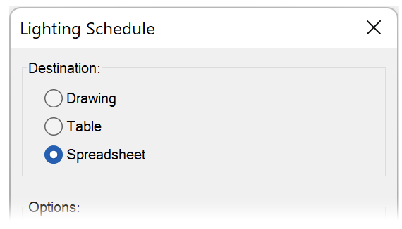 Lighting Schedule, Spreadsheet option