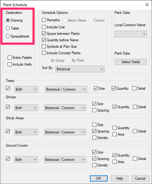 Schedule destination options