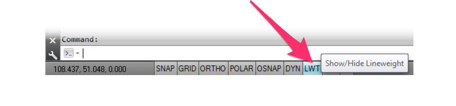 Toggling the Display Lineweight (LWT) settings on and off