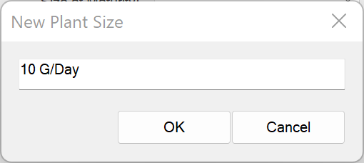 New Plant Size dialog box