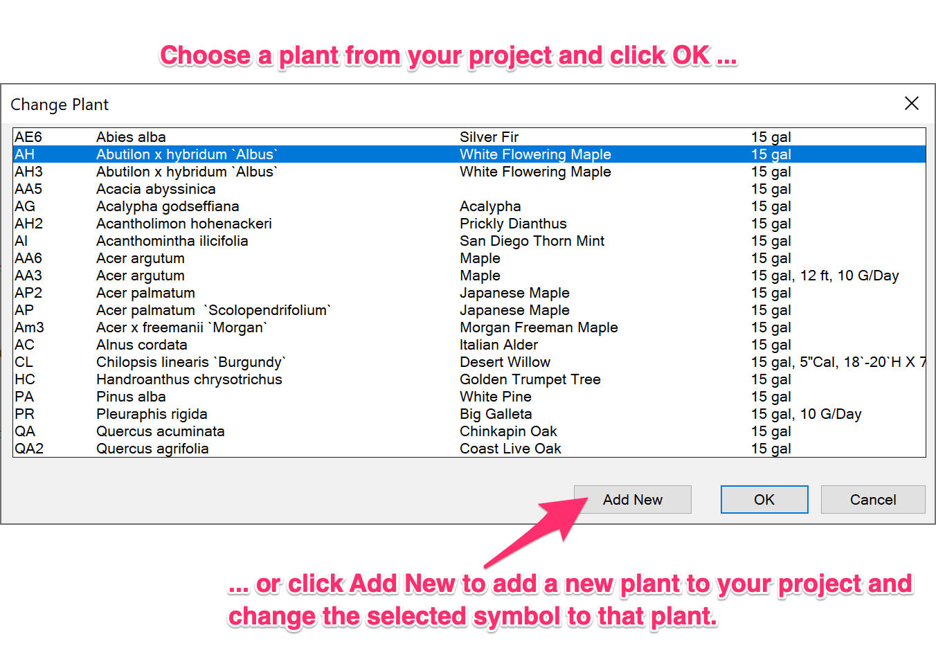 Change Plant dialog box