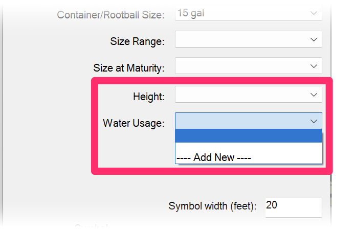 Extra fields added to Plant Info dialog box