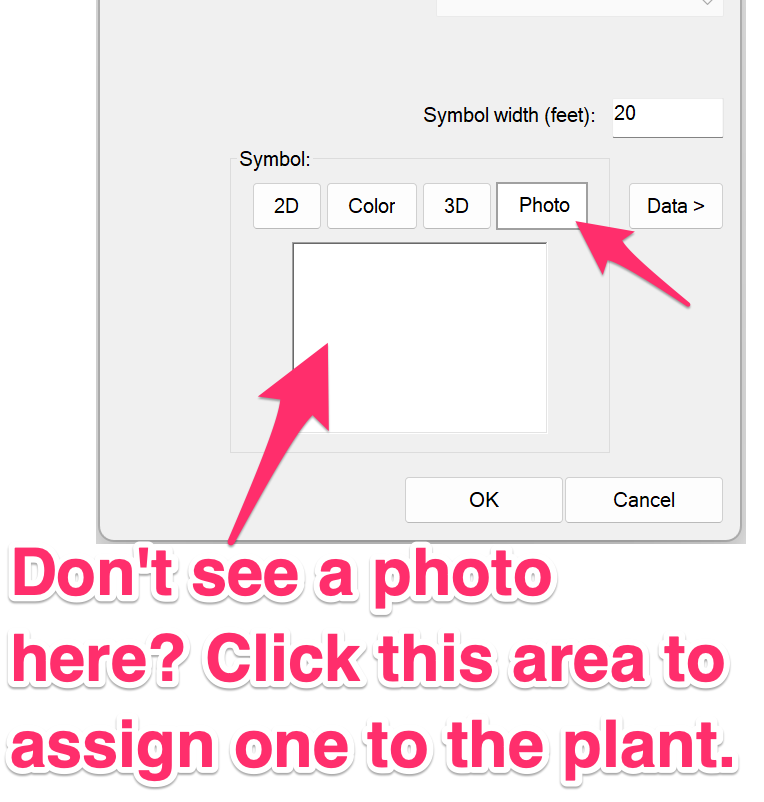 Plant Info dialog box, Photo option