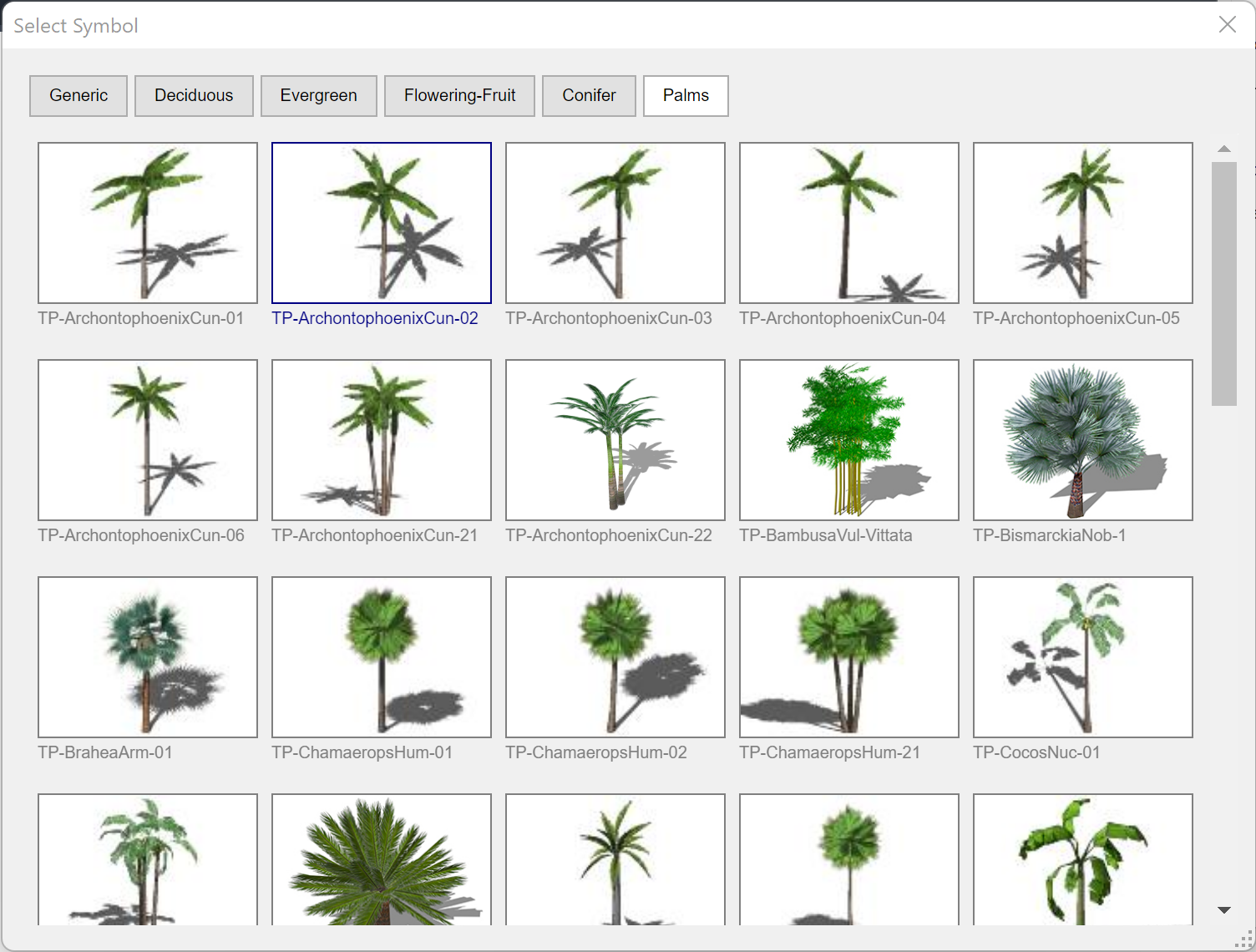 Selecting a 3D symbol for a plant
