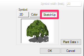 Plant Info dialog box, SketchUp symbol option