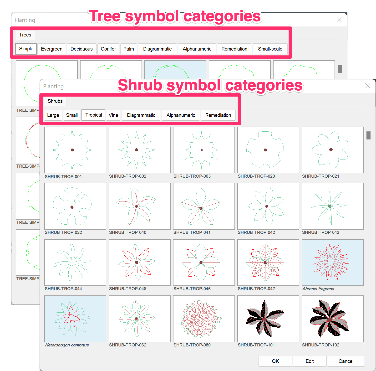 Selecting an individual plant symbol