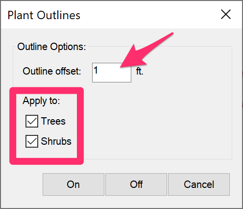 Plant Outlines, offset value and plant type