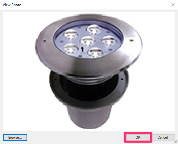 Preview of light fixture photo in View Photo dialog box