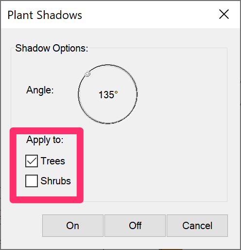 Options to apply Plant Shadows to trees and/or shrubs