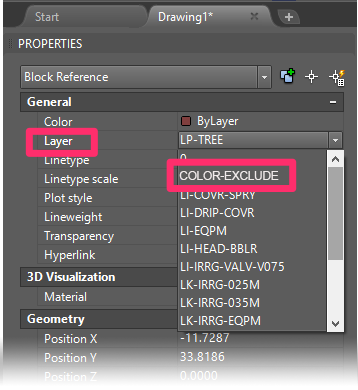 Properties panel, layer information