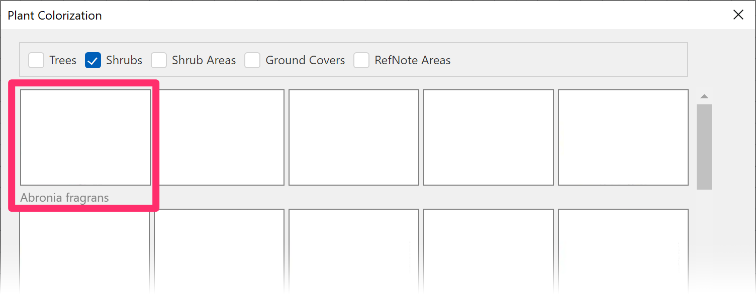 Plant Colorization dialog box, shrubs