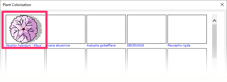 Form and color symbol assigned to tree