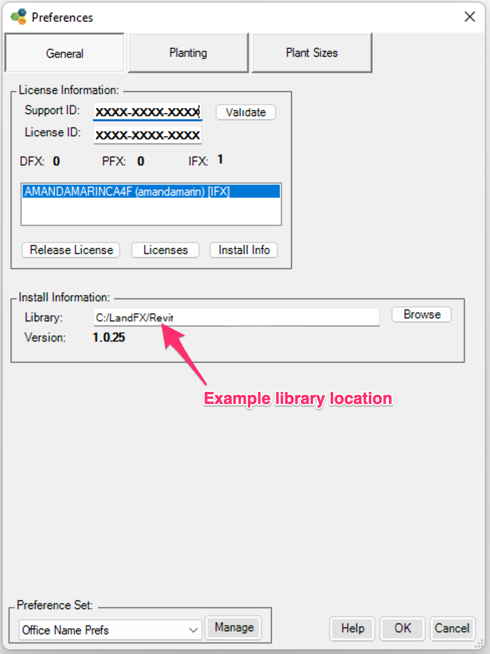 General Preferences screen