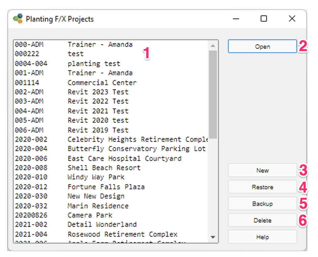 Land F/X Projects dialog box