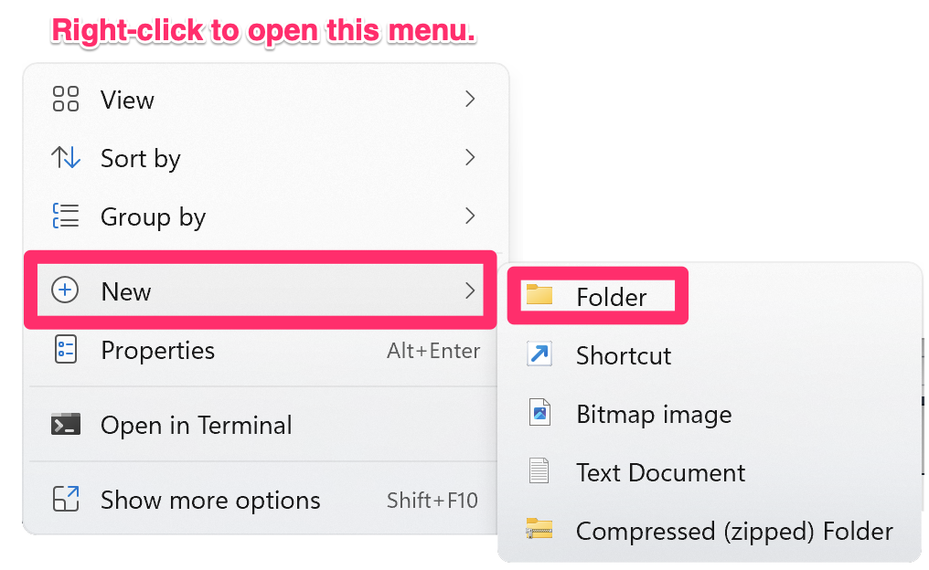 Creating a new folder in Windows