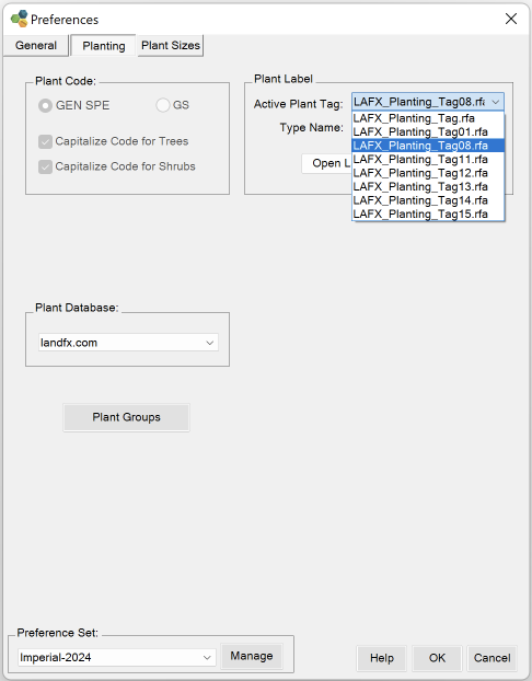 Planting Preferences screen showing plant label styles