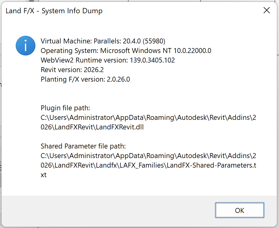 Land F/X – system Info Dump dialog box