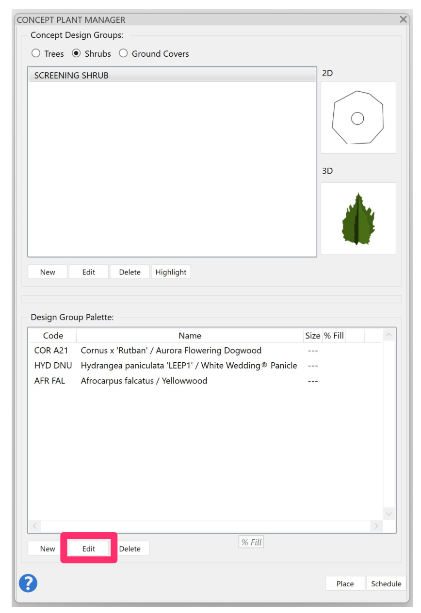 Concept Plant Manager, Edit button