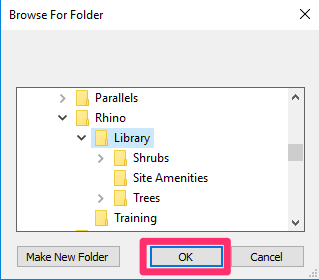Browsing to Rhino library location