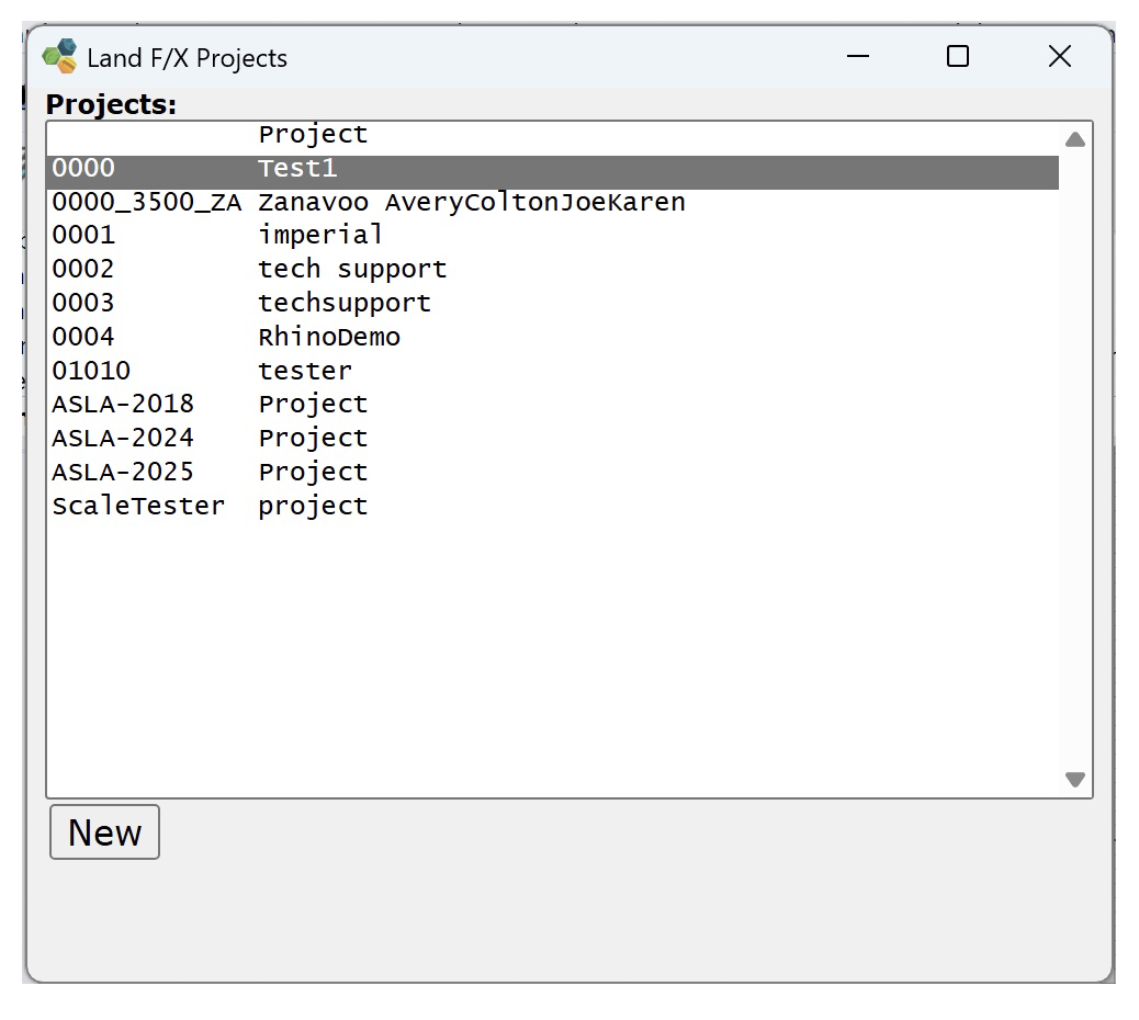 Land F/X Projects dialog box