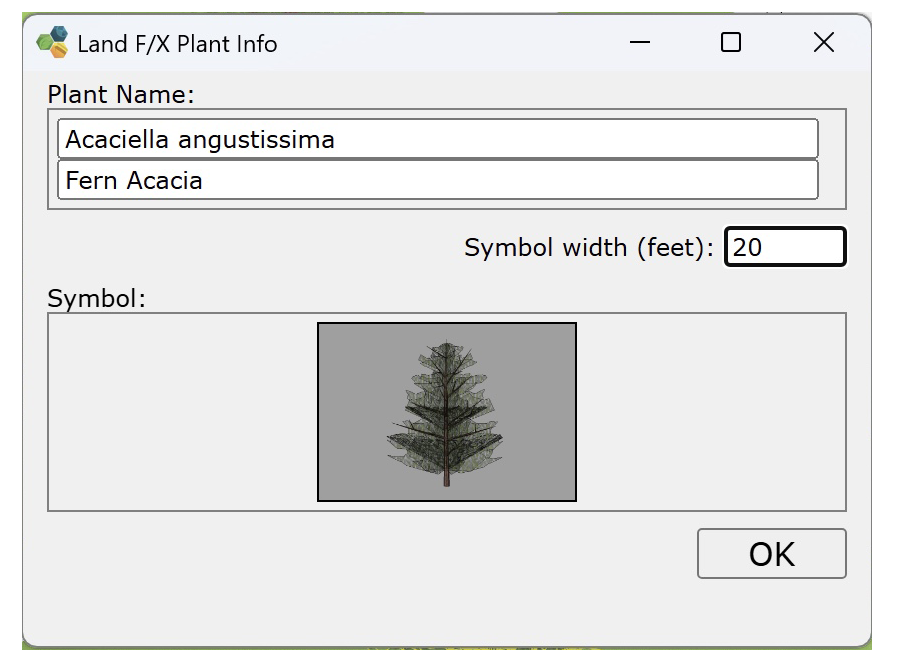 Land F/X Plant Info dialog box