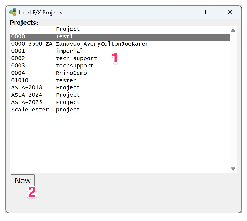 Land F/X Projects dialog box