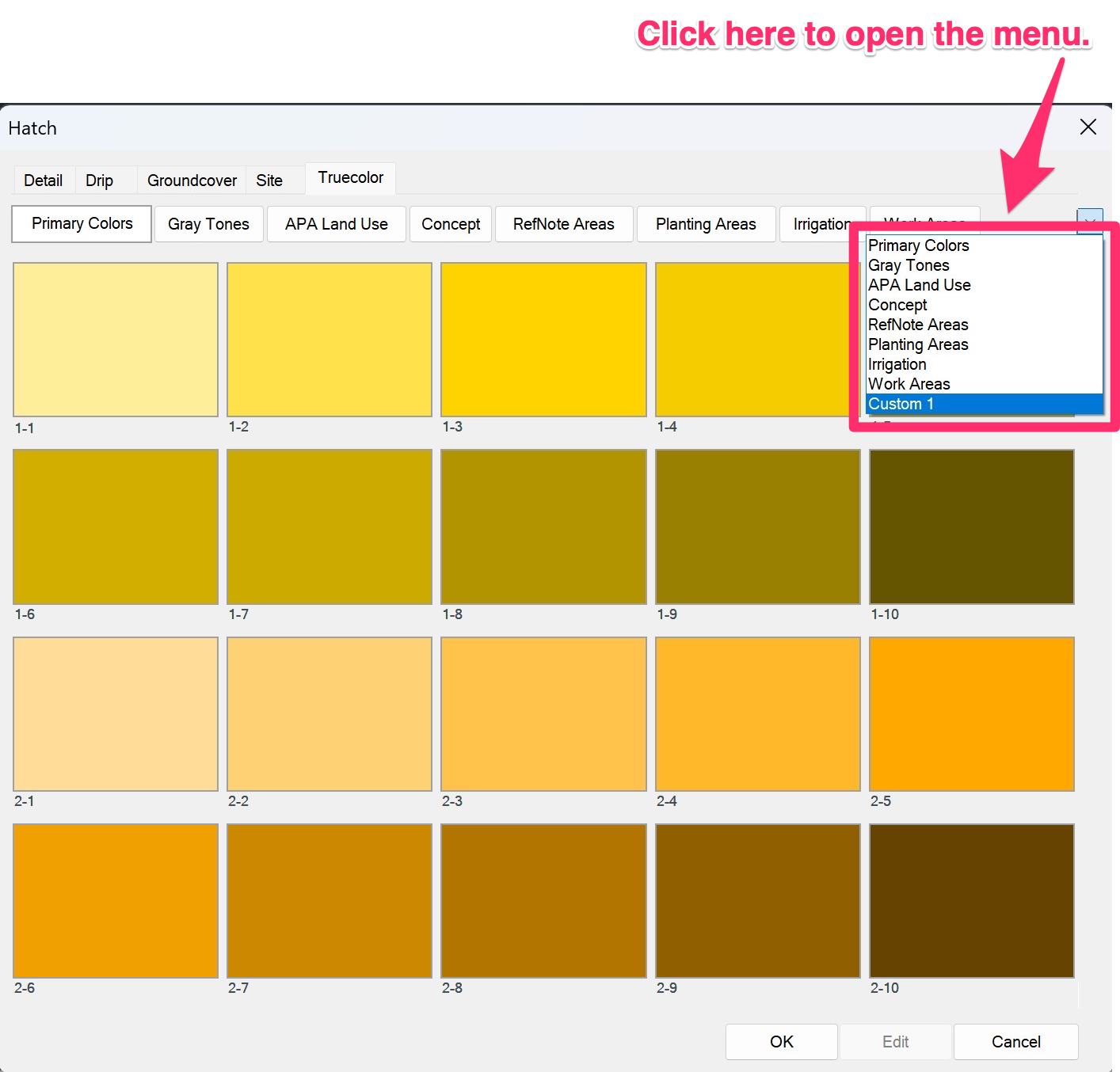 Custom color wheel menu option