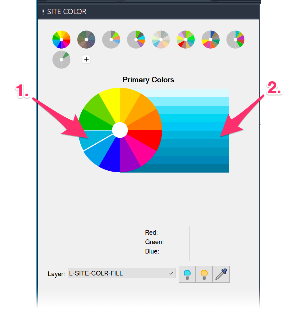 Selecting a color from a color wheel in Site Color tool