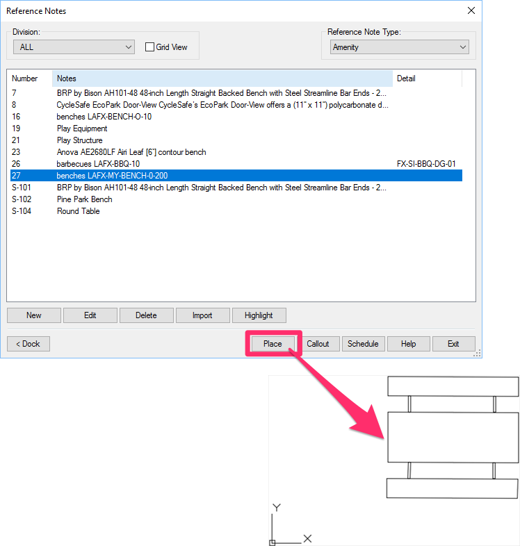 Place Amenity RefNote in a drawing