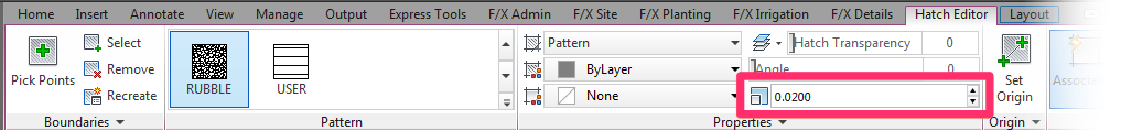 Hatch scale shown in Hatch Editor