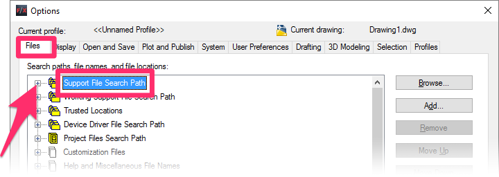 Expand the Support File Search Path