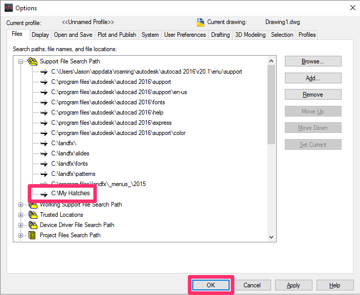 HAtch folder now included in Support File Search Path