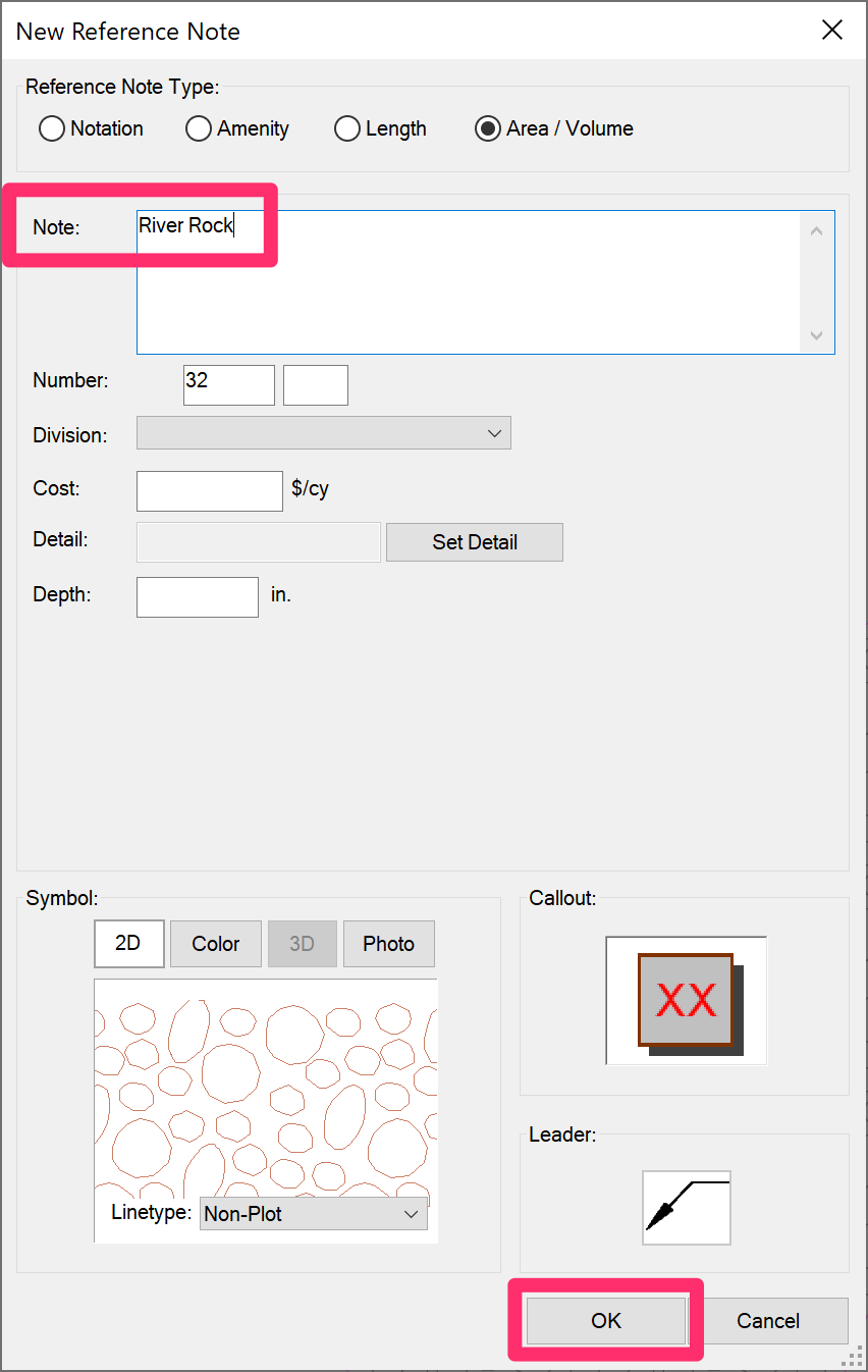 New Reference Note dialog box, Note field