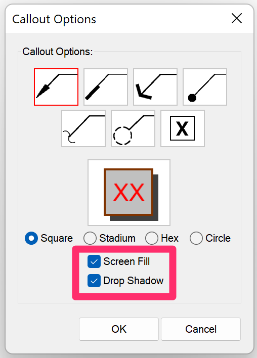 Screen Fill and Drop Shadow options for callout box