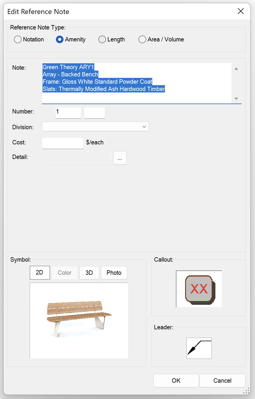 Edit Reference Note dialog box