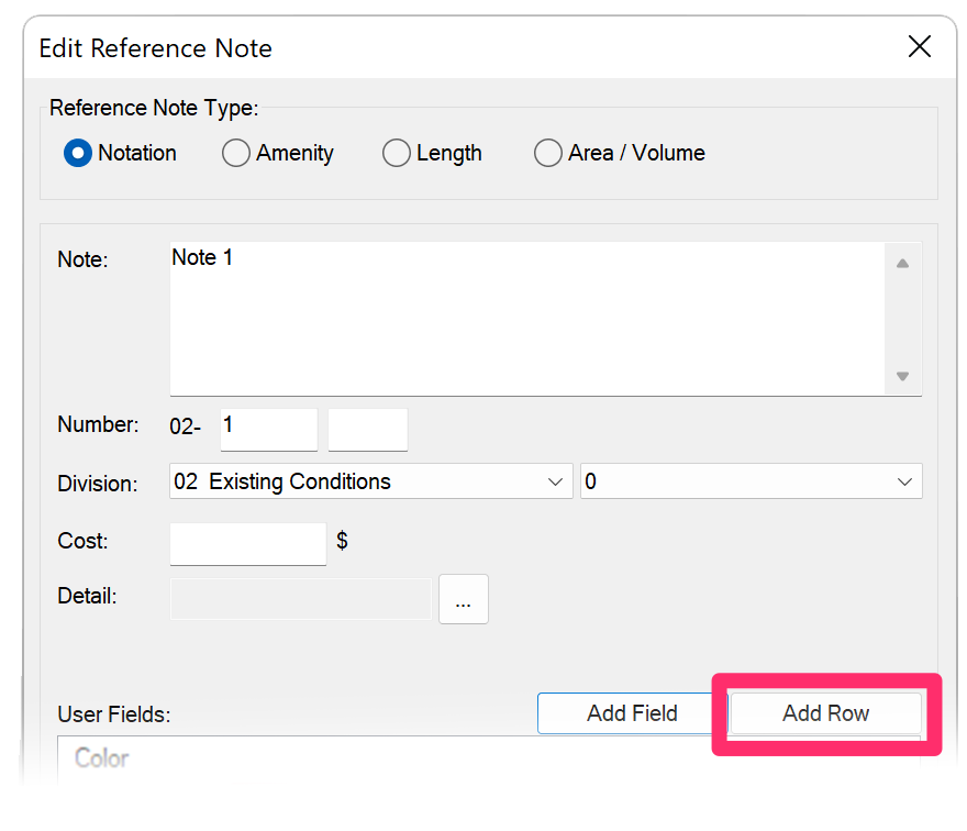 Adding a row to a User Field