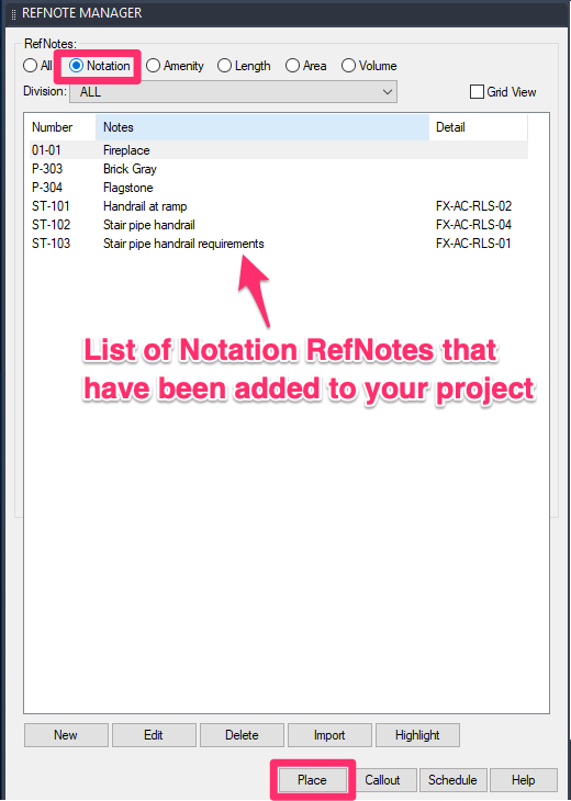 Placing a Notation Reference Note