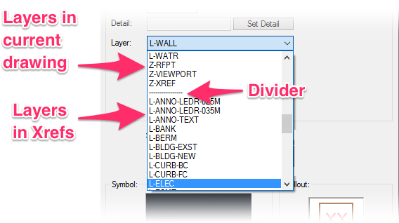 Items in Layer menu, Length Reference Notes